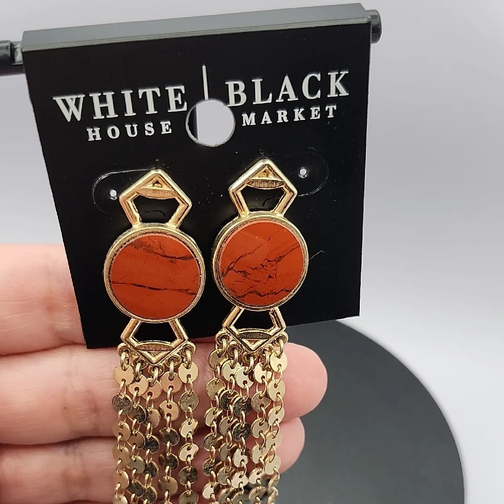 White House Black Market Gold and Red Chain Earrings